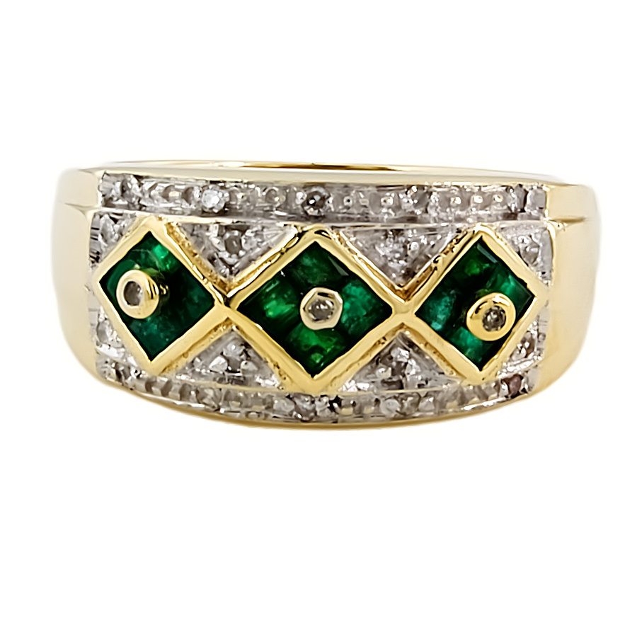 9ct Gold Emerald/Diamond Band Ring Ring Size O